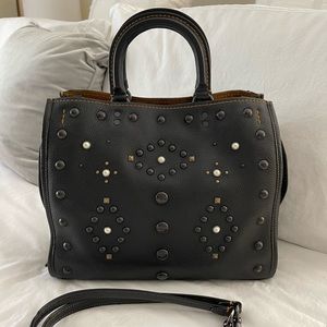 COACH WESTERN ROGUE Rivets Black Glove Tanned & Pebble Leather